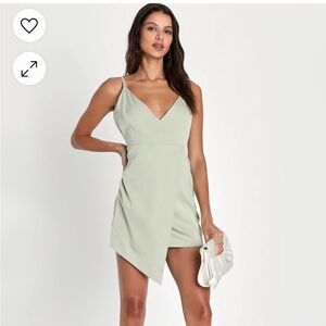Lulus What a Stunner Sage Green Satin Asymmetrical Mini Dress